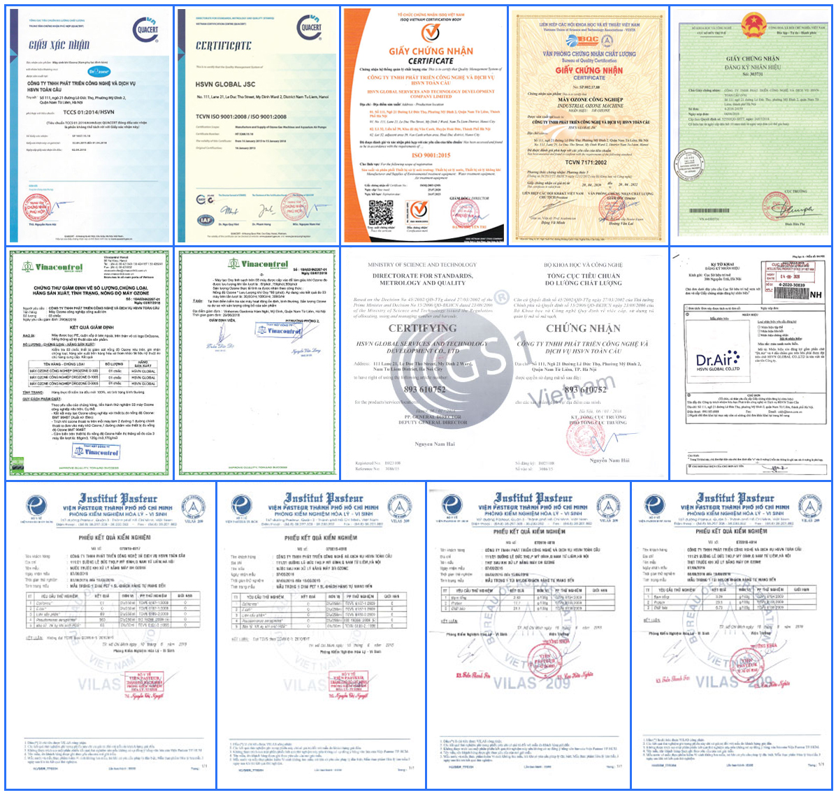 quality-certificates of drozone - industrial ozone machine